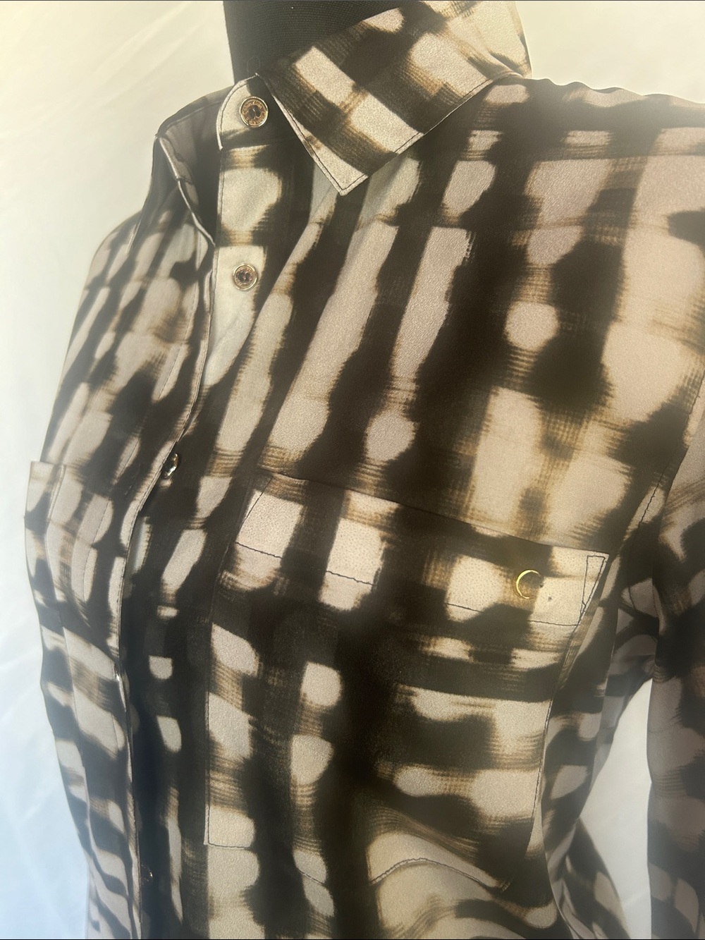 Calvin Klein Black and Cream Abstract Plaid Button-Down Shirt